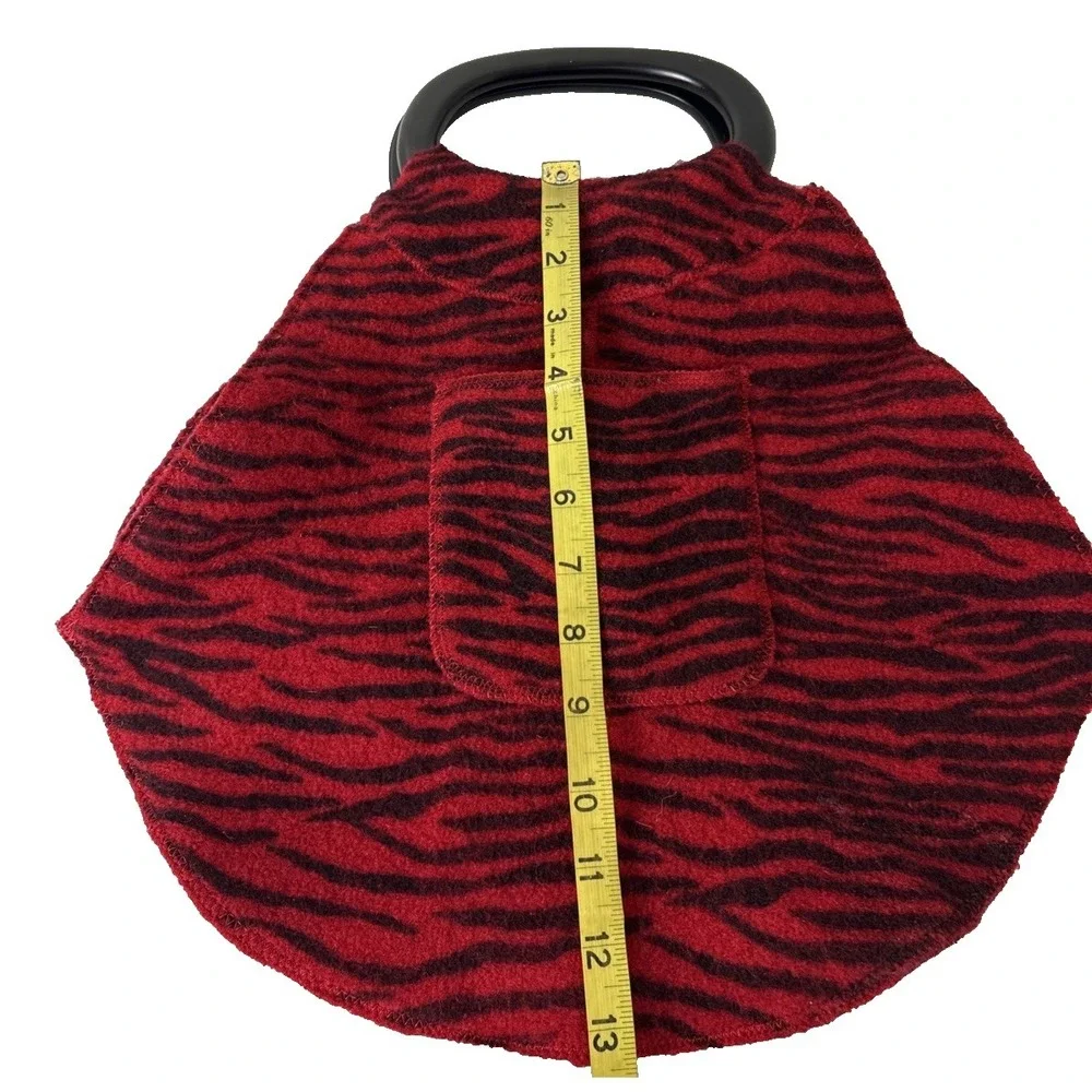 Wool Zebra Print Top‎ Handle Bag Handbag Purse Wood Handle Red Black